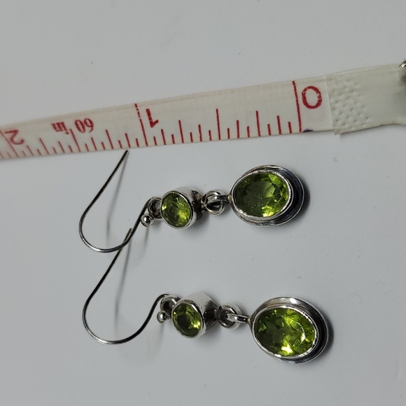 Sterling Silver and Genuine peridot dangle earrings August birthstone - Picture 5 of 5